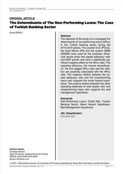 Ersan ERSOY / The Determinants of The Non-Performing Loans: The Case of Turkish Banking Sector 